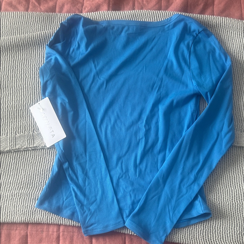 Athleta Vibrant Blue Signature Rib Long Sleeve Tee - Picture 4 of 5